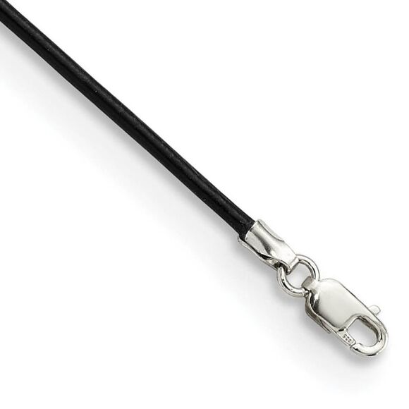 1.5mm Black Leather Cord Chain & Sterling Silver Clasp Necklace, 18 In - Picture 1 of 6